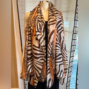 Animal Print Scarf in Orange and Brown 100% SILK